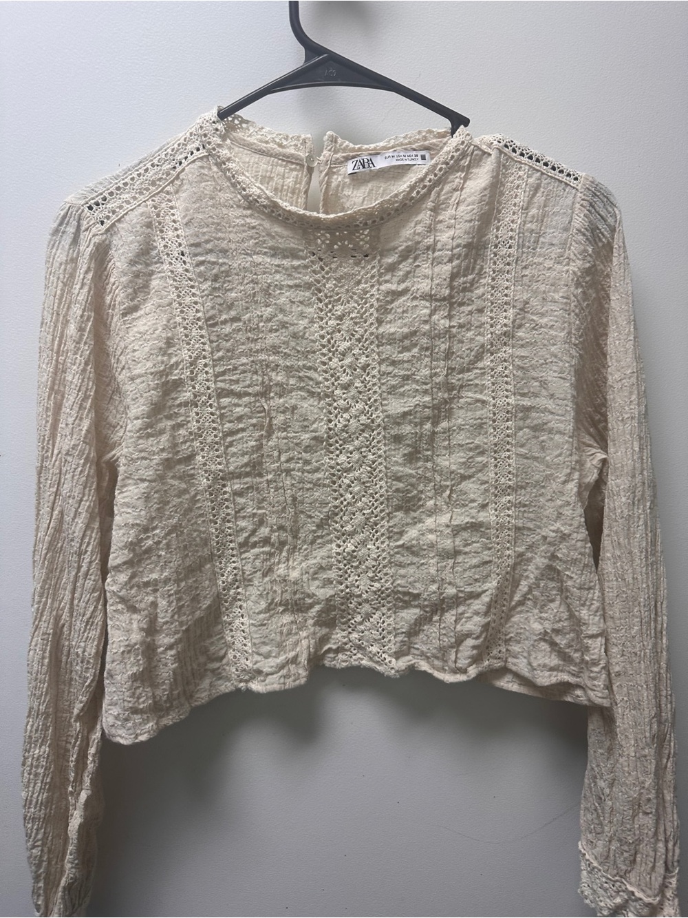 Zara Cream Crochet-Trim Gauze Blouse
